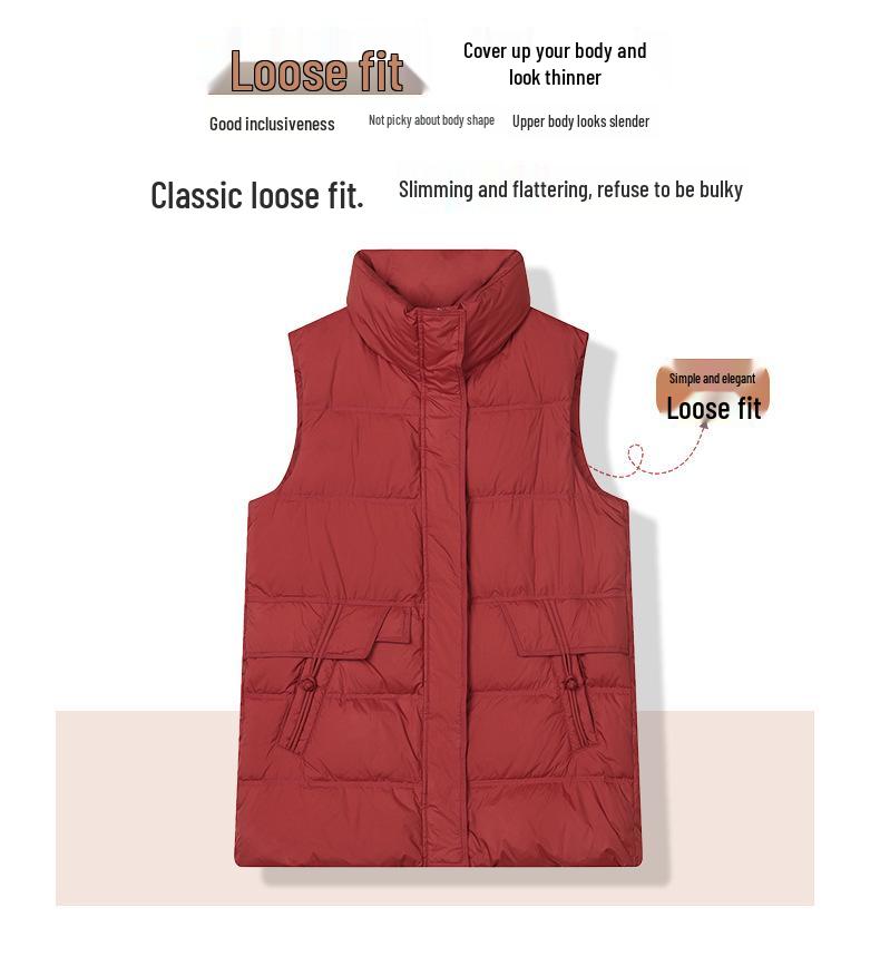 Women's High-End Mid-Length Loose Down Vest - Fashionable Plus Size for Autumn/Winter