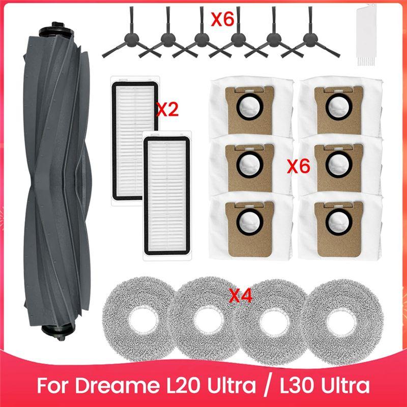 A20F-For Dreame L20 Ultra / L30 Ultra Robot Vacuum Cleaner Accessories Kit Main Side Brush Hepa Filter Mop Cloth Dust Bags