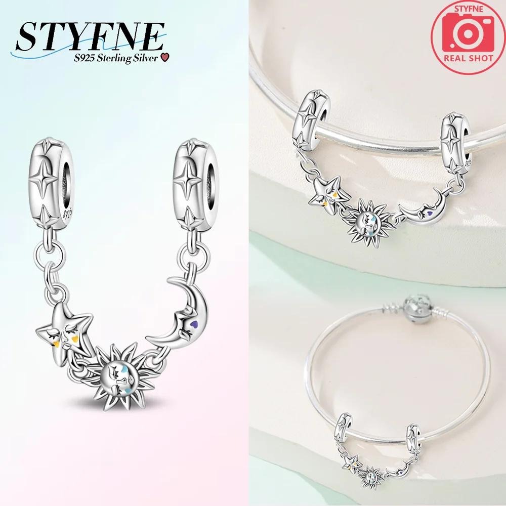 Genuine Copper Pink Flower Purple Butterfly Fixed Chain Star Moon Heart Pendants Beads Bracelets Women Gifts Jewellery Accessory