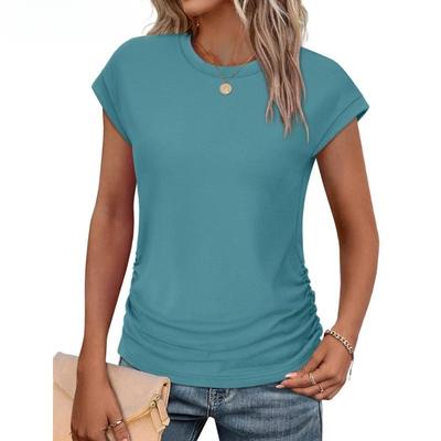 Damski wiosenno-letni top T-shirt z okrągłym dekoltem, krótkim rękawem i taliowany
