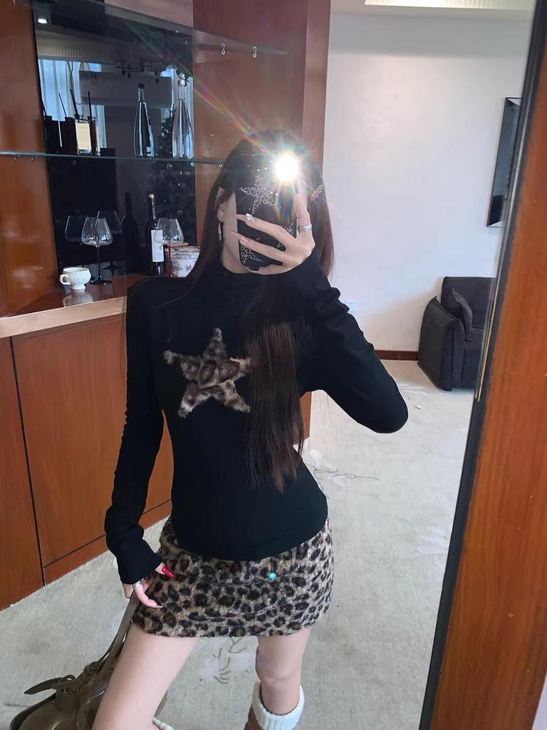 Women's Slim Fit Leopard Print Wool A-line Skirt - New Winter 2025 Style with Elastic Waist