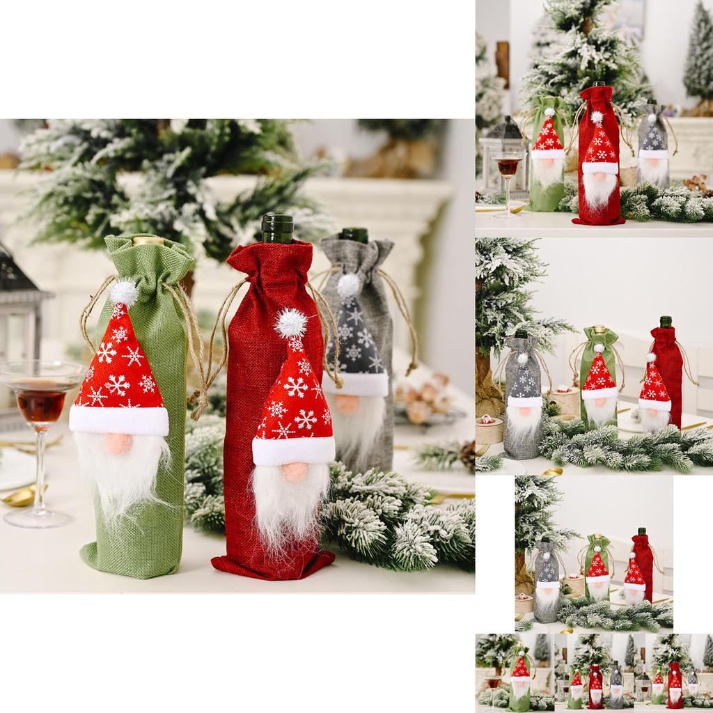 Adorable Forest Santa Burlap Wine Bottle Holder For Joyful Christmas Celebrations