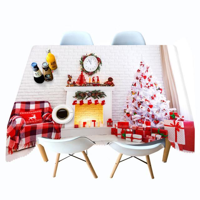 Tablecloth Golden Christmas Tree Socks And Elk Pattern Rectangular And Round Table Cloth Thicken Cotton Cover Towel