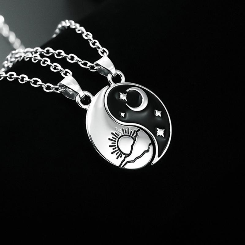 2 Pieces Yin Yang Pendant Necklace for Men Women Tai for Chi Stitching Necklace for Sun Moon Couples Matching Necklaces