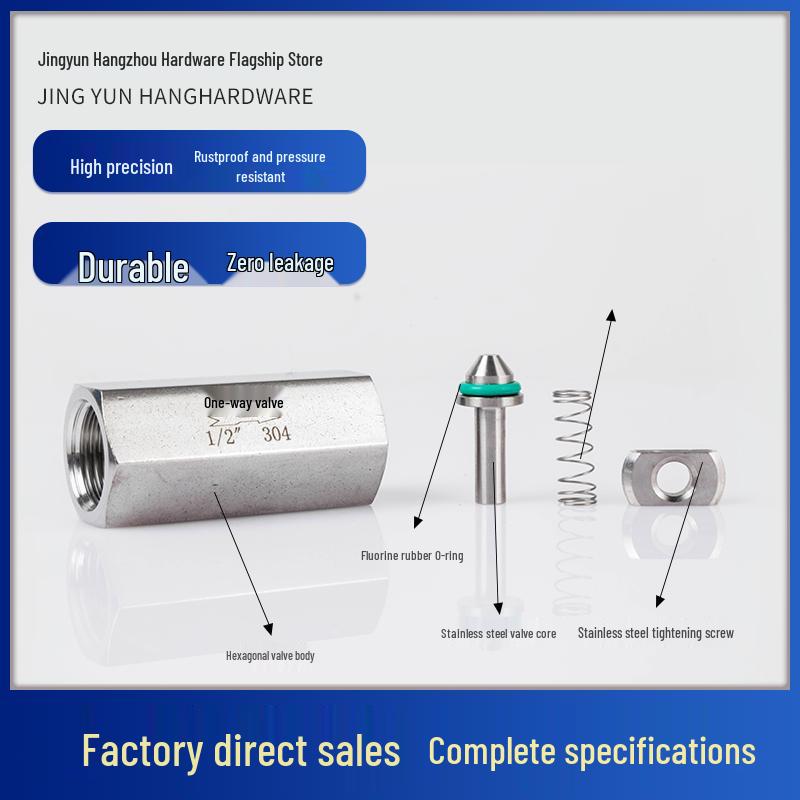 304 Stainless Steel Female Thread One-Way Check Valve, Gas/Water Pipe Backflow Preventer, Hexagonal 1/4" & 1/2" Internal Thread.