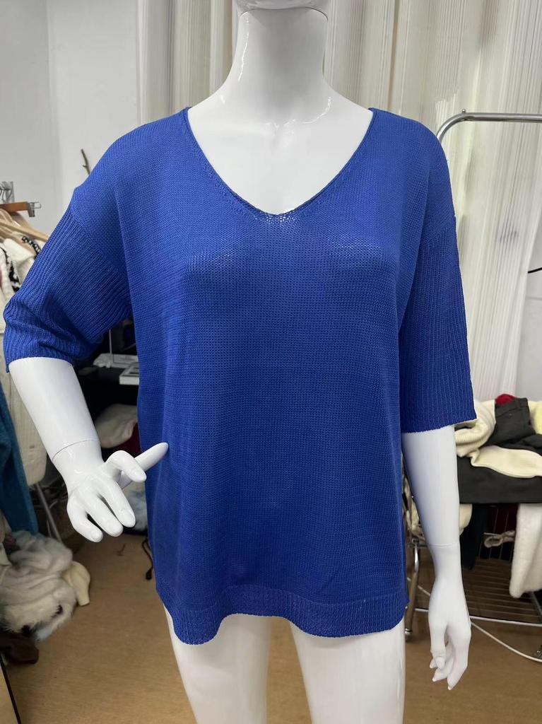 Women's Solid Color Slimming V-Neck Knit Sweaters - European & American Style, Three-Quarter Sleeves