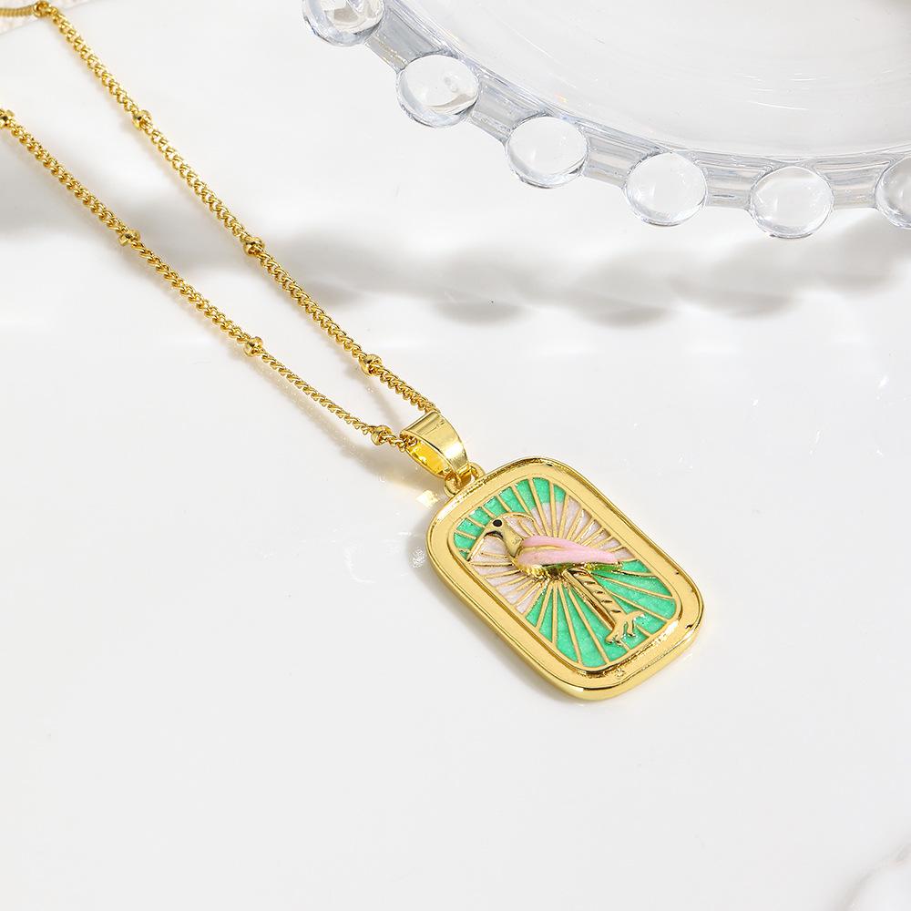 European and American Retro Copper Plated 18k Gold Coconut Tree Chrysanthemum Swan Dripping Oil Tarot Pendant Necklace Pendant