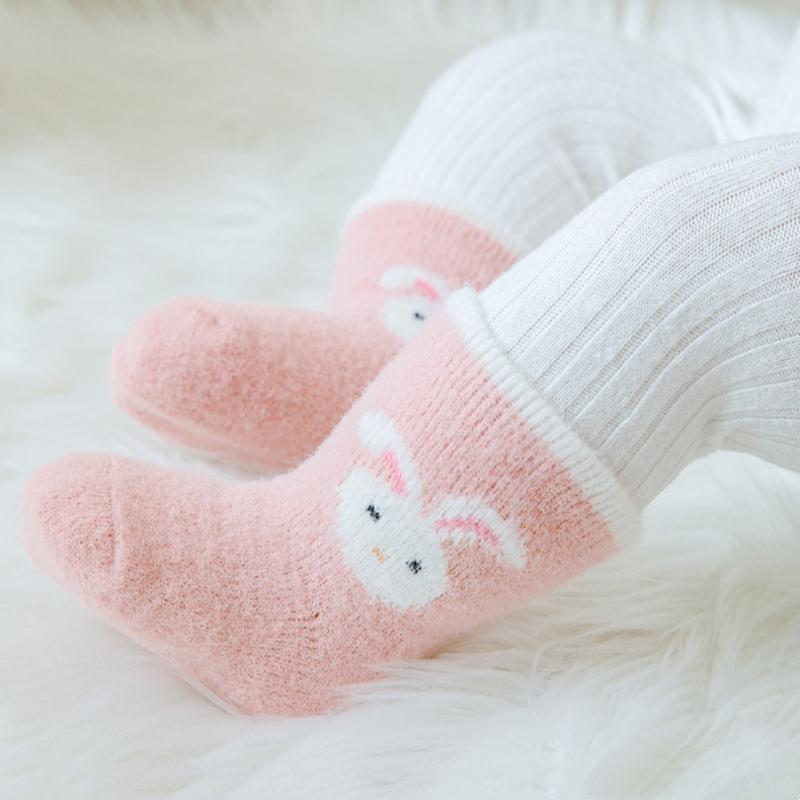 Baby Plush Socks Cartoon Solid Color Newborn Girls Boys Mid Tube Socks Warm Non-slip Floor Sleeping Sock Autumn Winter