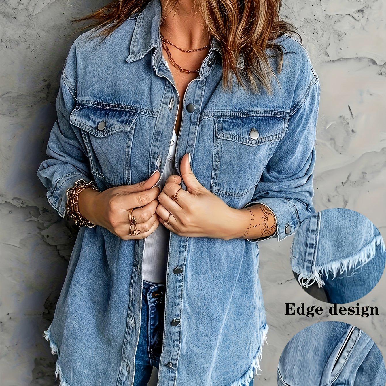 

C 77005L Distressed Denim Shirt Jacket - Ripped European & American Style XXL