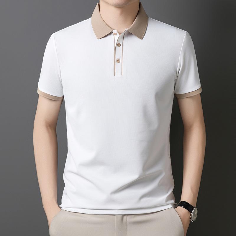 Men'S Polo Shirt Short Sleeve Medium And Blue Premium Lapel Business Casual