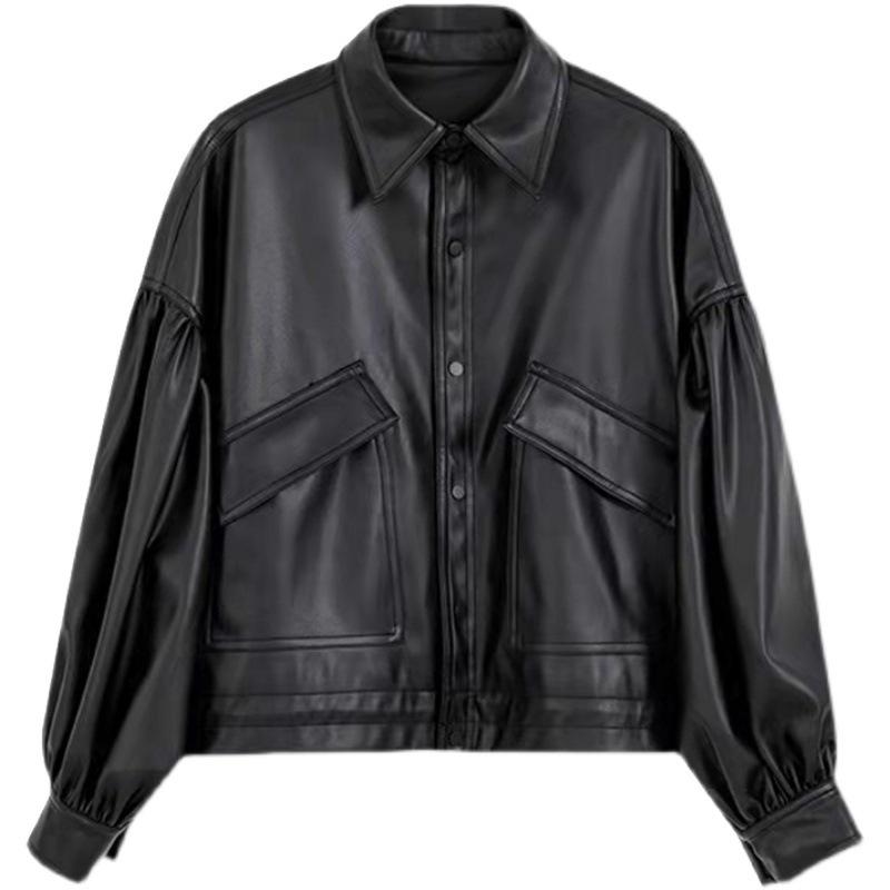 Faux Leather Jacket Women Oversize PU Coat Loose Casual Streetwear Female Cardigan