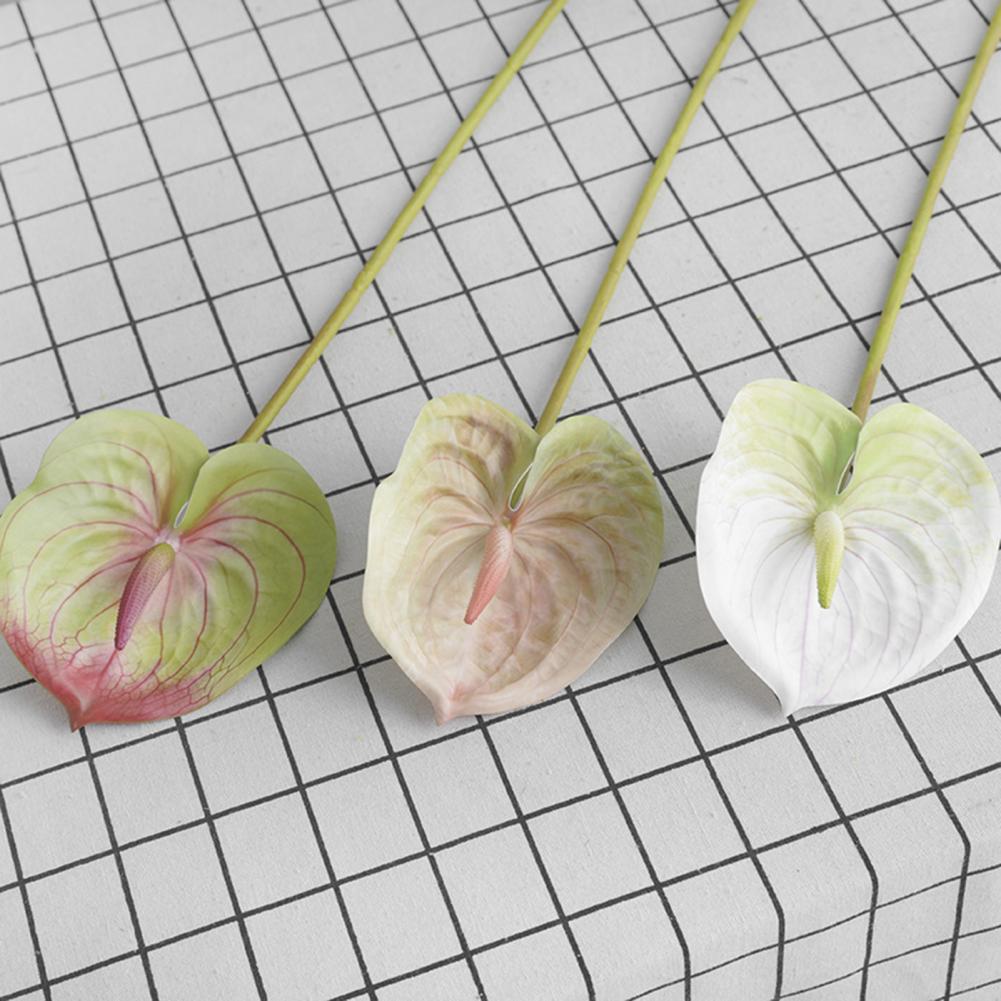 1 Branch Artificial Flower Real Touch Anthurium Lotus Artistic 3D Printing Elegant Vivid Fake Anthurium Flower Photography Props