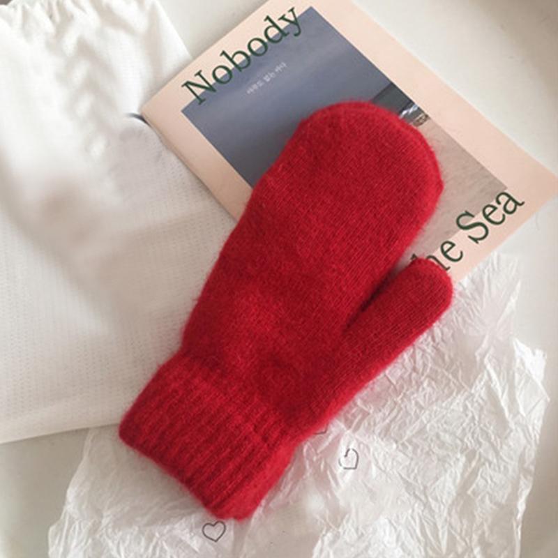 Women Winter Warm Cashmere Gloves Elastic Full Finger Mittens Soft Rabbit Fur Warm Plush Gloves Girls Knitted Riding Gloves