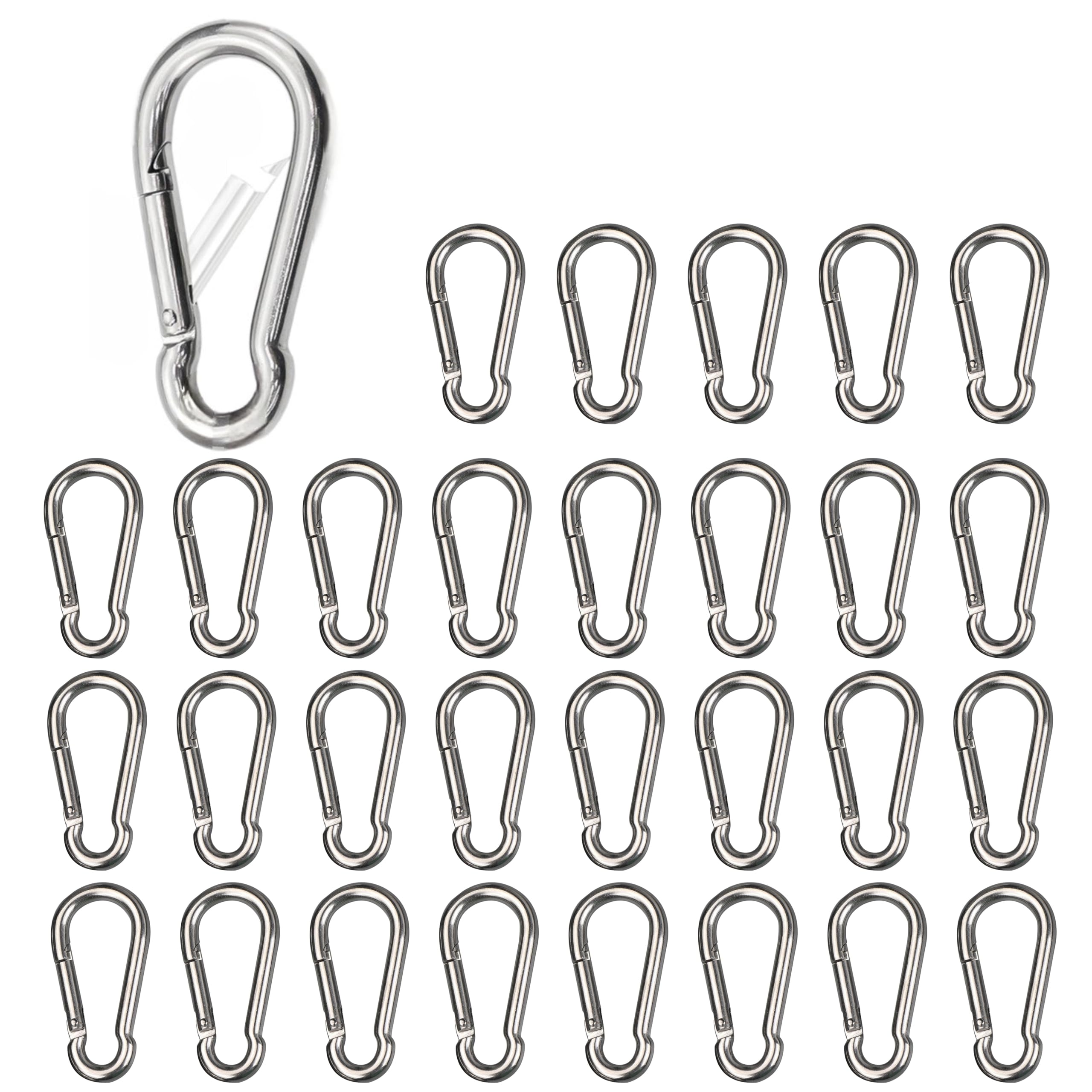 

East Leaf Stainless Steel Carabiner Hooks, Keychains, 50kg Load Capacity, 5cm, Set of 30, Silver