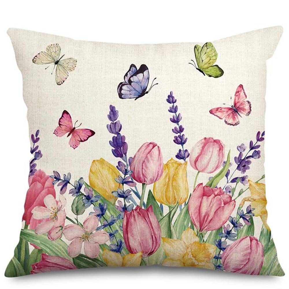 Cheerful Floral - Butterfly Home Pillow CoversLiving Room Sofa Cushion Cover, Soft and Comfortable, Bedroom Room Decoration