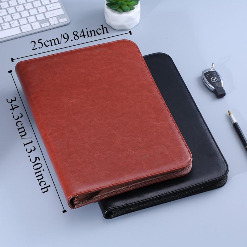 PU Leather A4 File Folder with Zipper A4 Document Folder  For Office School Supplies
