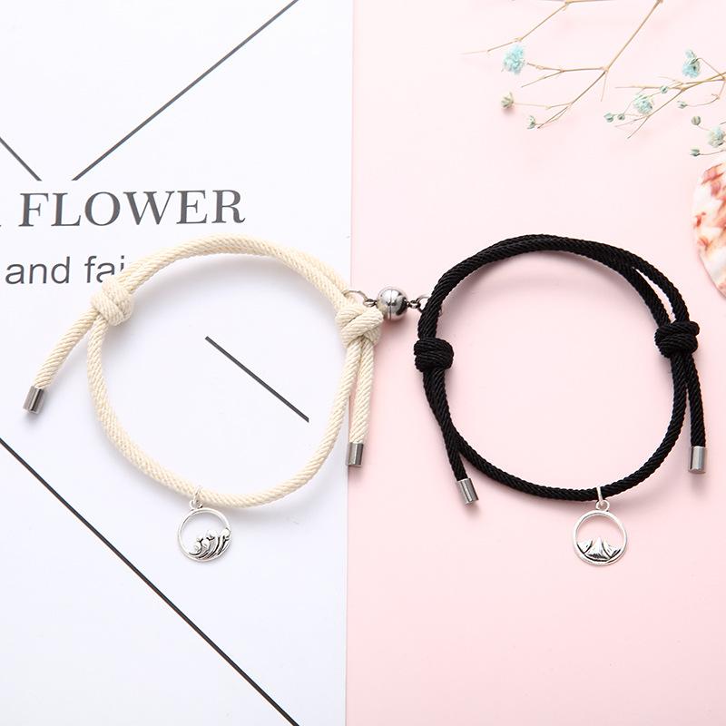 2pcs Mountain Alliance Each Other Couple Red Rope Bracelets a Pair of Magnet Stone Girlfriends Gift Braided Rope Jewelry