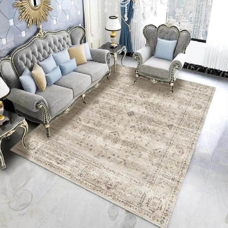 Beige Persian Retro Area Rug Soft Machine Washable Living Room Carpet Easy Fold Balcony Cloakroom Bedroom Floor Mat Easy Care