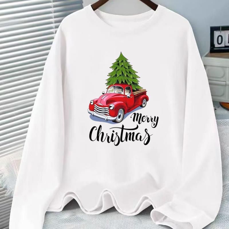 (Asian Size) Tree Cute Lovely Print T Shirt Christmas New Year Graphic Tee Women Autumn Winter Casual Fashion Top Clothing Long Sleeve T-shirts