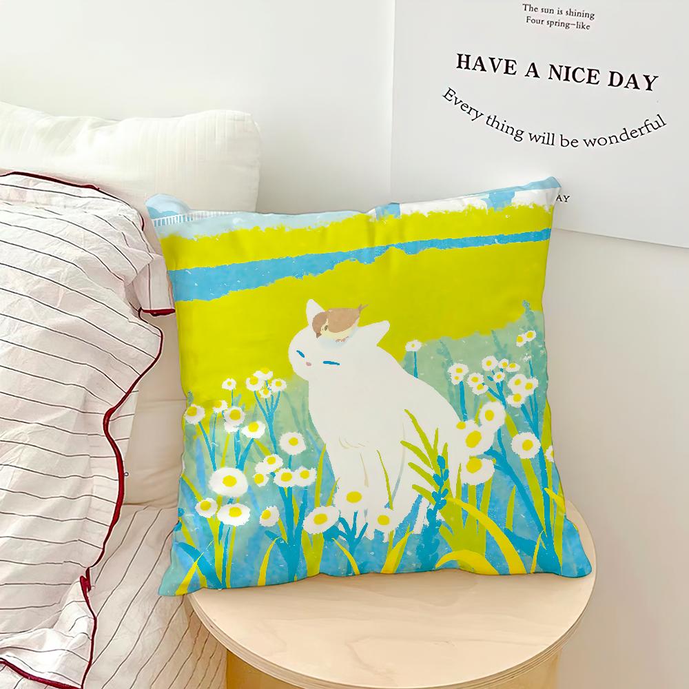 Color Fashion Cat Cute Cartoon Dopamine Comfortable Soft Pillow Case for Sofa Living Room Home Office Decor Protective Covers