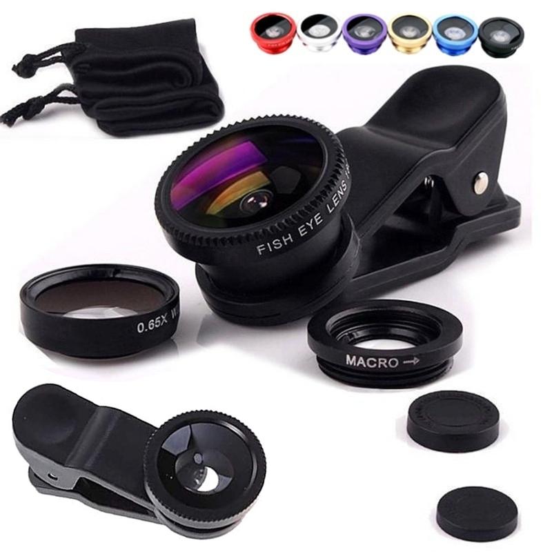3 in 1 Fisheye Wide Angle Micro Camera Lens for iPhone 0.67X Wide Angle Zoom Fish Eye Len on Smartphone Lenses with Phone Clip