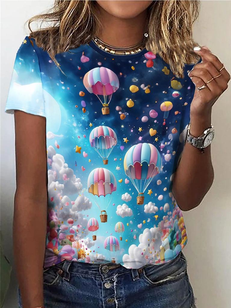 Léto Krásná Krajina Trička s 3D tiskem Ženy Streetwear Neformální Móda Y2k Tričko s krátkým rukávem Tričko s výstřihem do O Trička Topy Oblečení