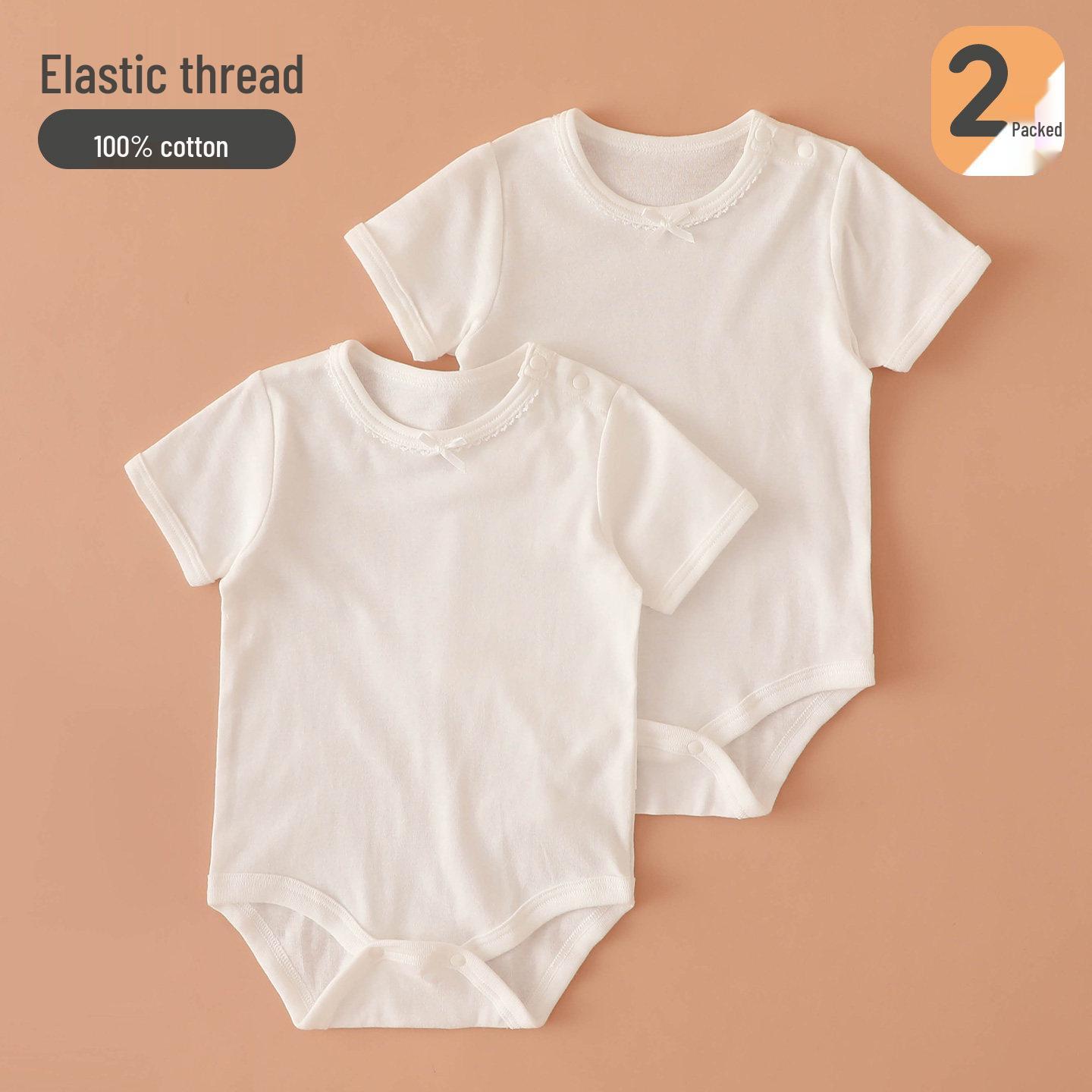 Unisex Newborn White Cotton Short-Sleeve Romper Size 80