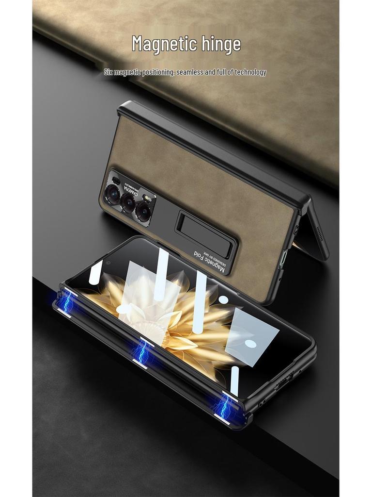 Honor MagicV2 Folding Screen Magnetic Hinge Leather Phone Case - Anti-Fall Full Shell Protection, Fashionable Design