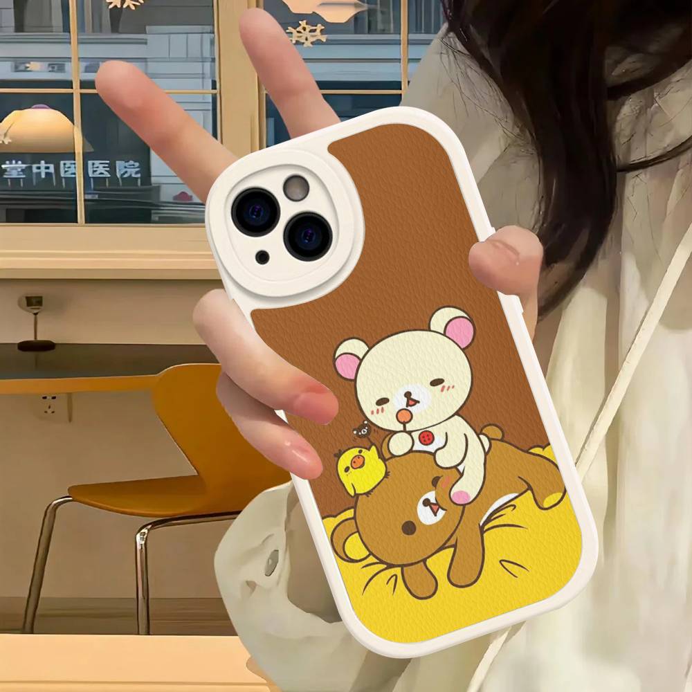 Cartoon Rilakkuma Bear Phone Case For iPhone 16 15 14 13 12 11 Pro Max Plus Shockproof Leather Cover