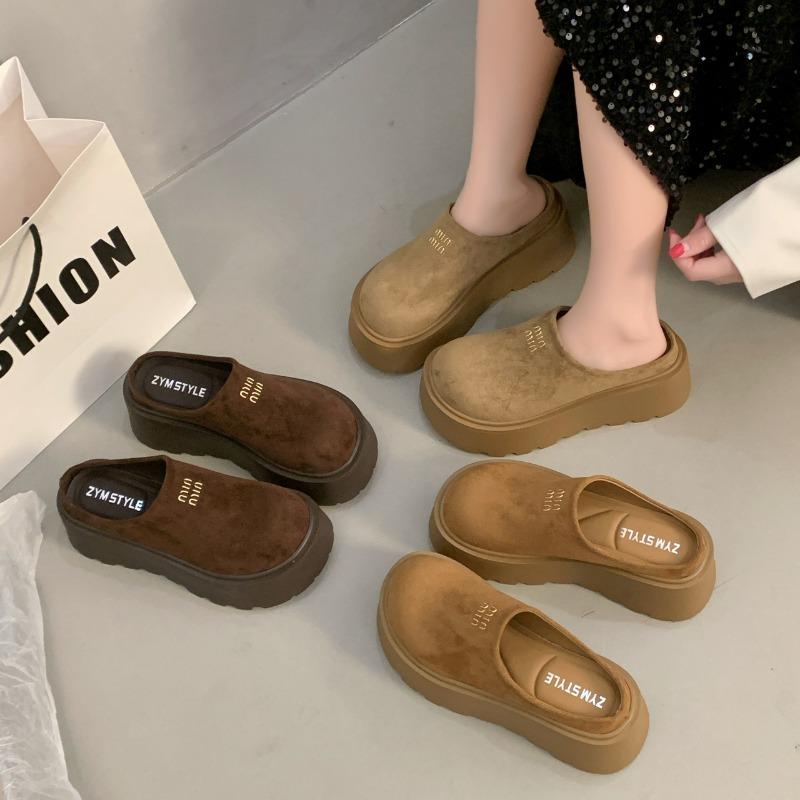 Thick-soled heightening women's spring muffin bag head women's shoes new small big head half slippers outer wear