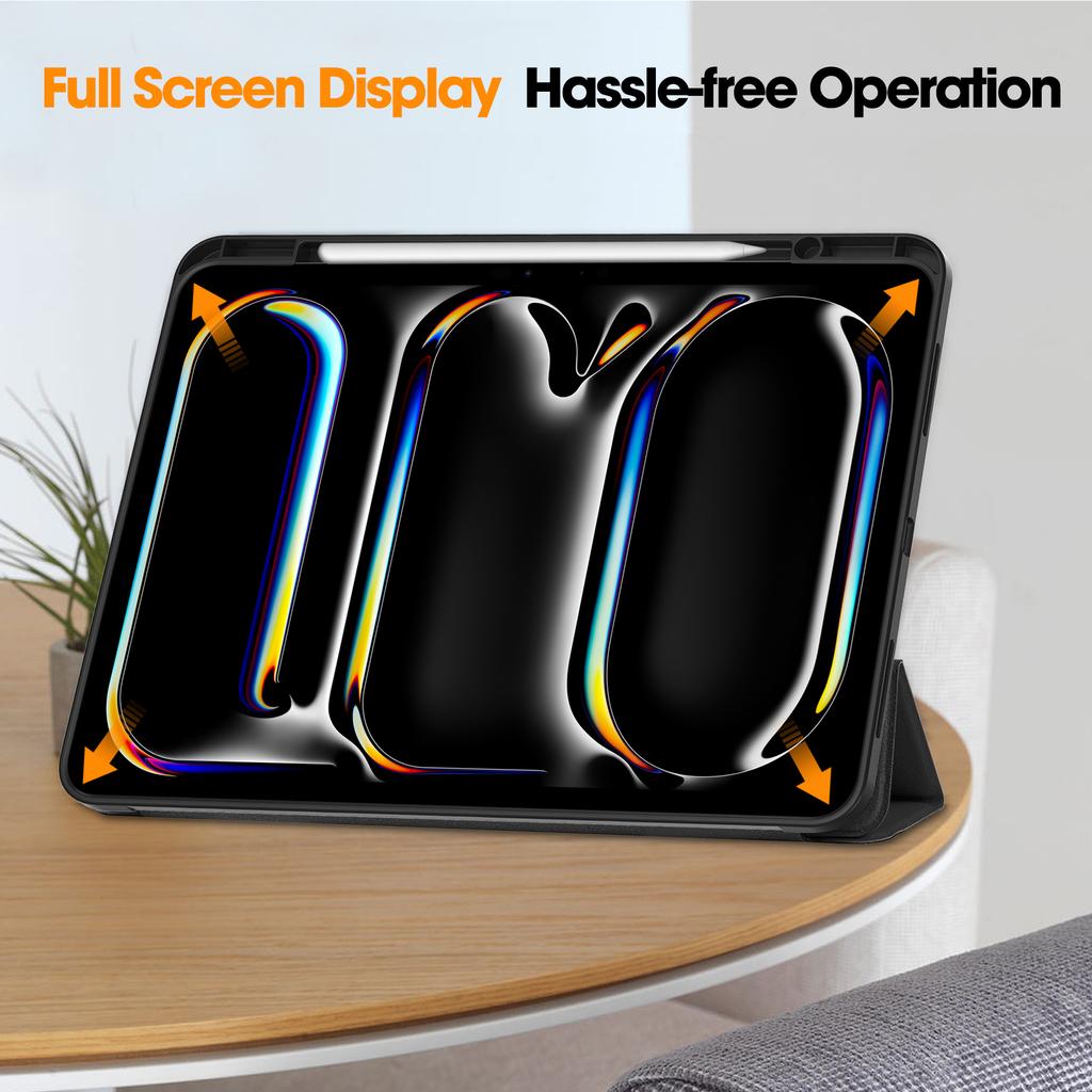 Para iPad Pro 13 (2024) Capa Suporte Absorvente de Choque em Couro para Tablet com Porta-Caneta