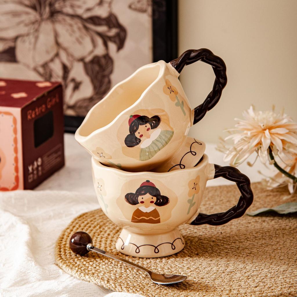 Retro Cardamom Girl Cute Mug Mug Creative Ceramic Cup Office Water Cup Coffee Cup Breakfast Milk