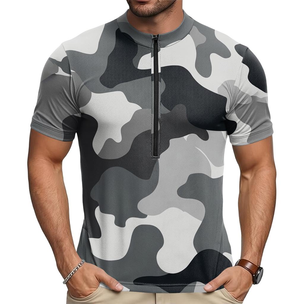 Men's Crew Neck Printed Zip Breathable Quick Dry Short Sleeve Cycling Jersey for Road Mountain Bike Riding Sportswear