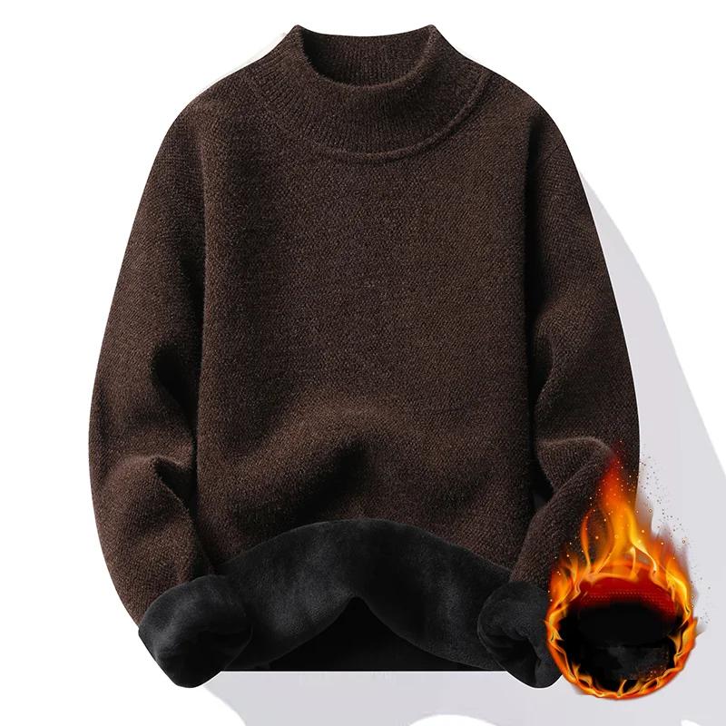 

Autumn Winter Mens Thick Warm Sweaters Pullovers Fashion Men Solid Color Knitted Sweater Jumper Trendy Bottoming Shirts XXXL кавовий