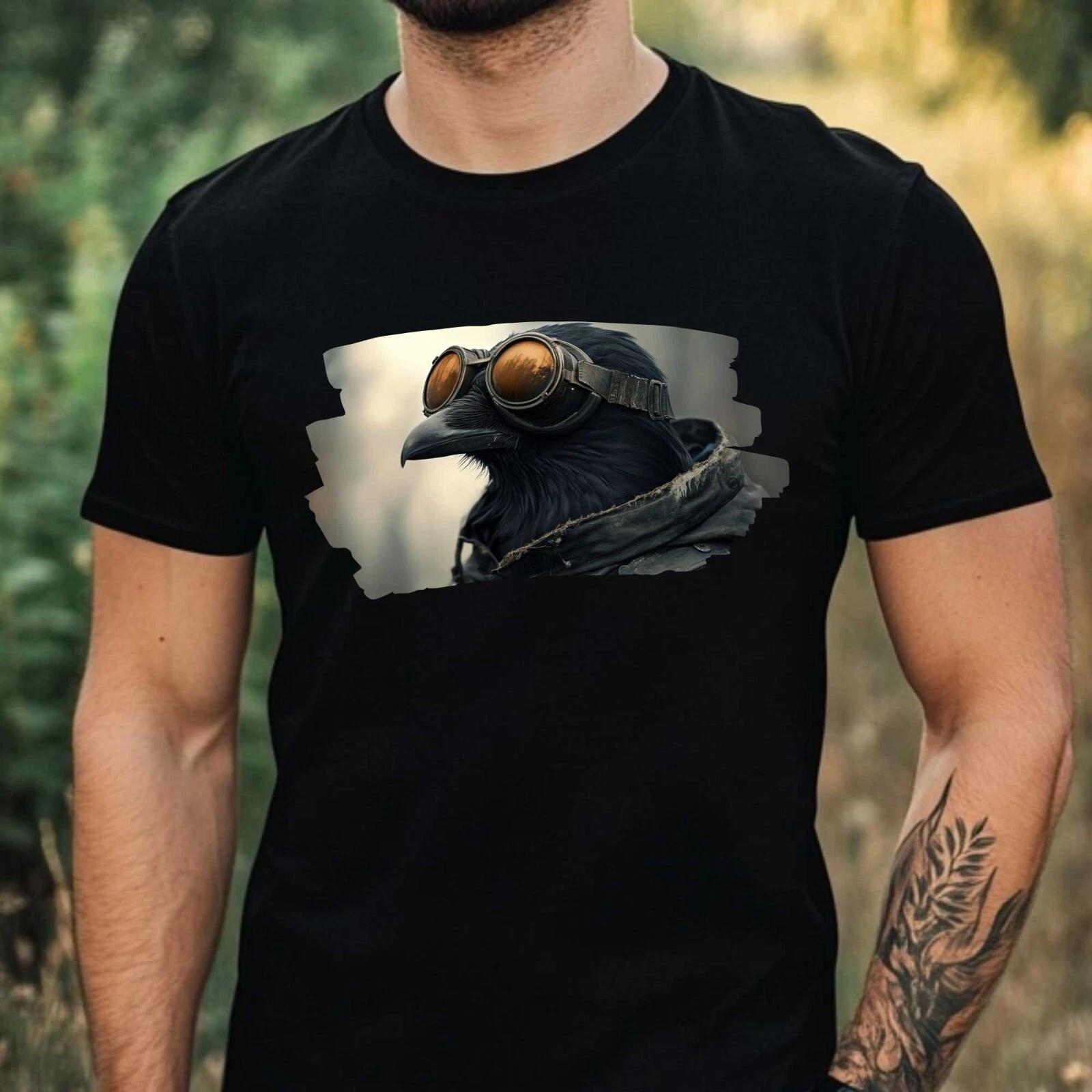 Men s T-Shirt Crow with Safety Glasses Motif Cotton Size XS to 5XL L