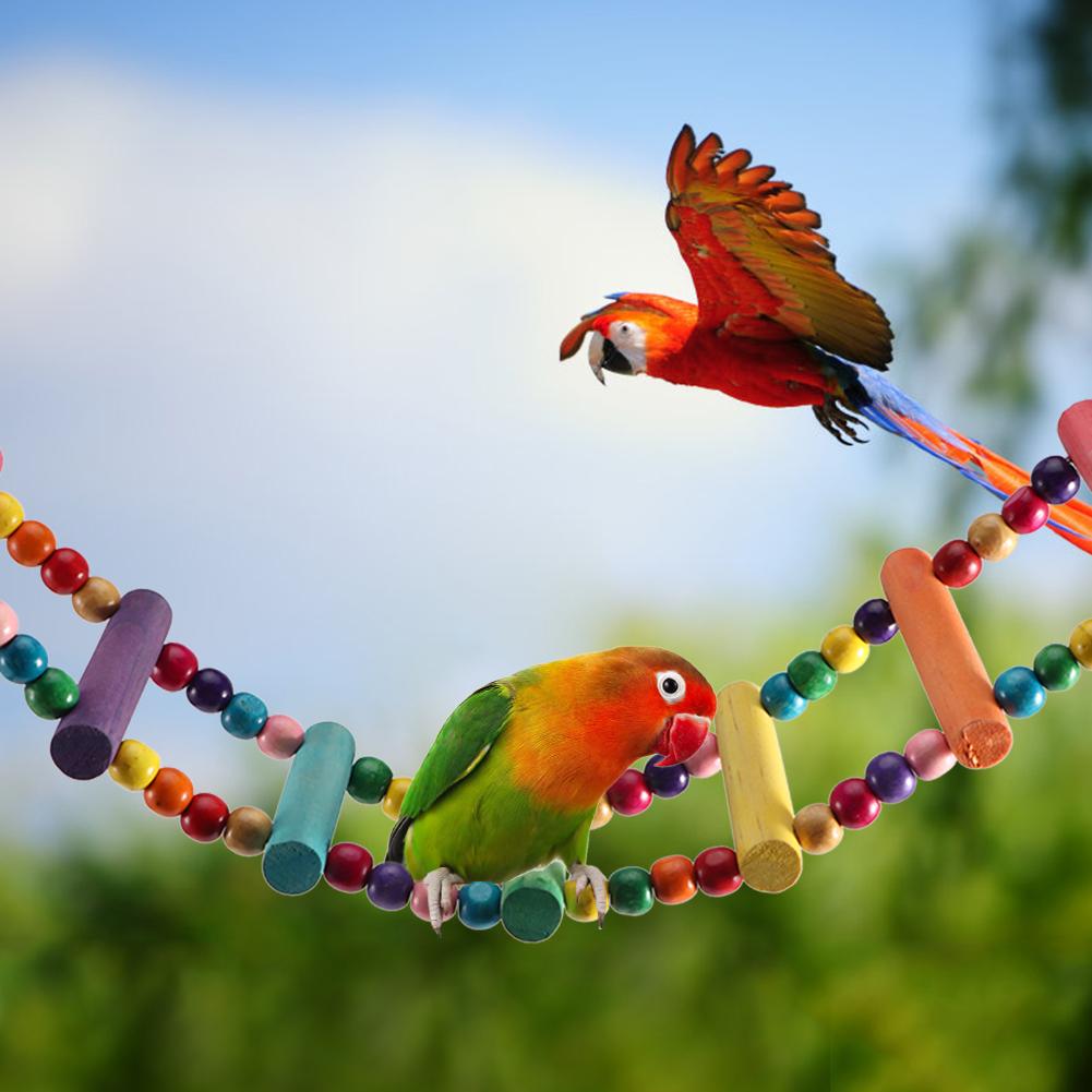 Colorful Natural Wood Beads Climbing Ladder Swing Parrot Toy Stand Bar Parrot Supplies