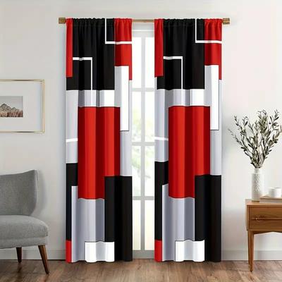 2 cortinas con estampado de cuadros, cortinas decorativas para ventanas, tratamientos de ventanas para dormitorio, sala de estar, decoración del hogar