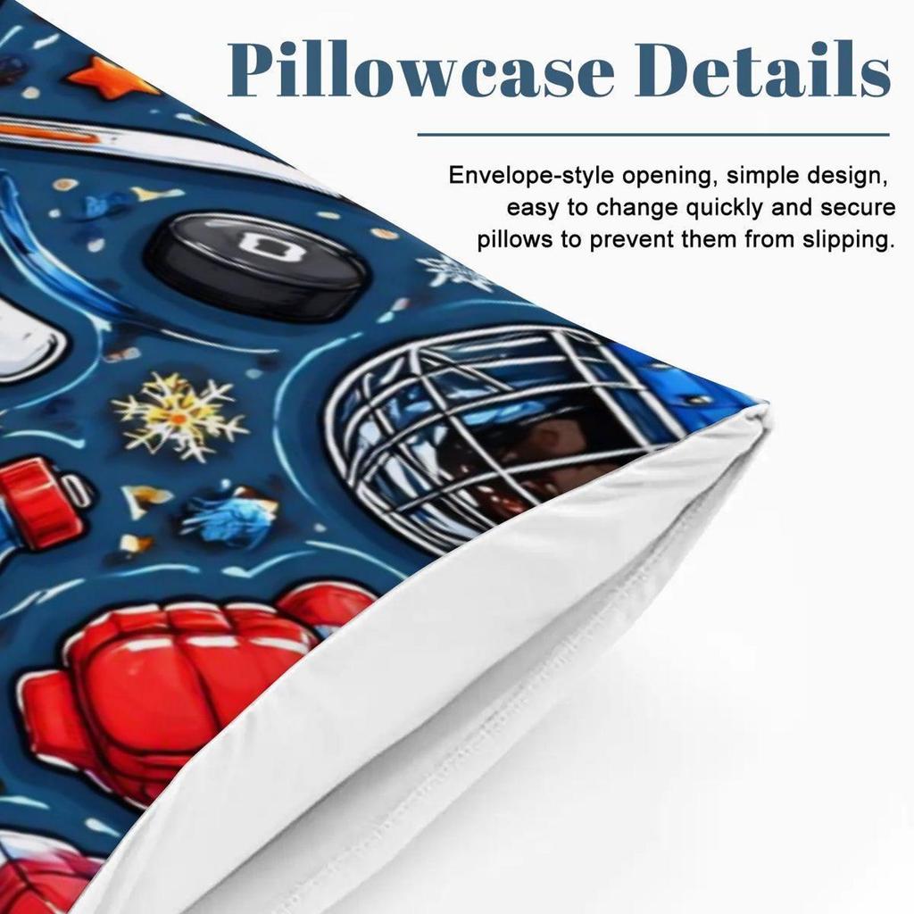 Ice Hockey Theme for Kids Full Duvet Cover Set - 80-90 Inch - 203-229 Cm