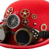 Adjustable Unisex Oval Top Hat With Rivets Decorations and Detachable Goggles Gothic Steampunk Headwear for Adults