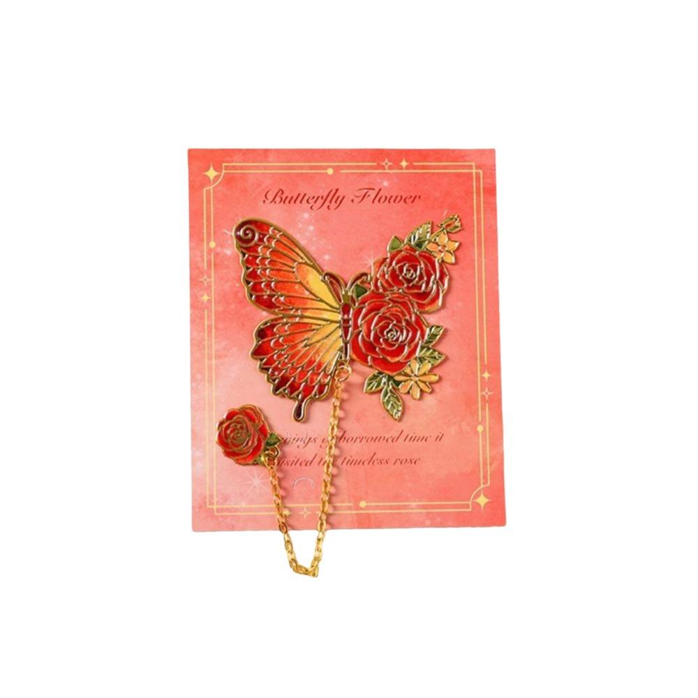 Colorful Butterfly Metal Butterfly Bookmark Hollow Flower Tassel Chain Flower Painting Bookmark Colorful Bronzing красный