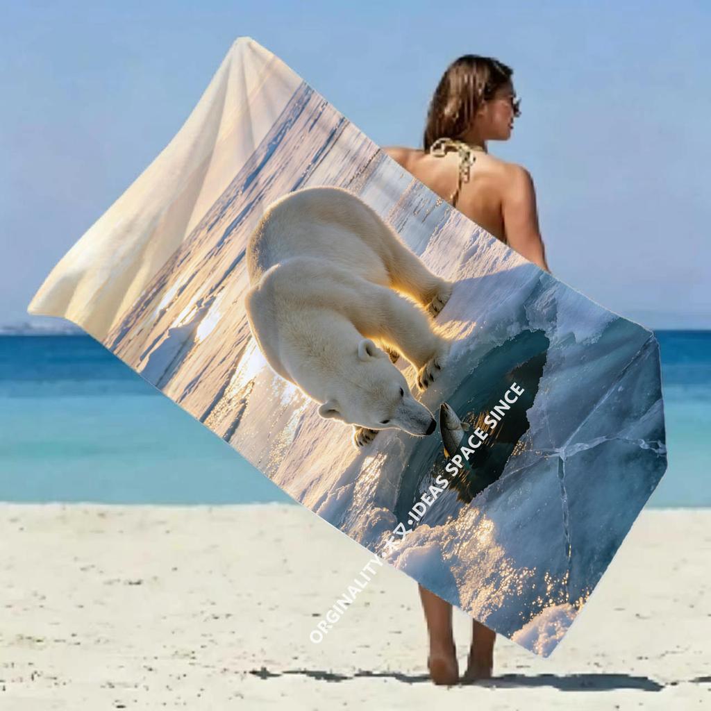 Polar Bear Hunting Beach Towel Patterned Sunscreen And Windproof Suitable For Swimming Pool Camping Travel