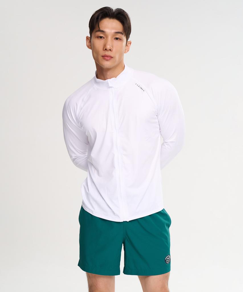 Leijibi [Set] Multi-Cooling Essential Loose Fit Zip-Up Rash Guard + Shorts Set M White