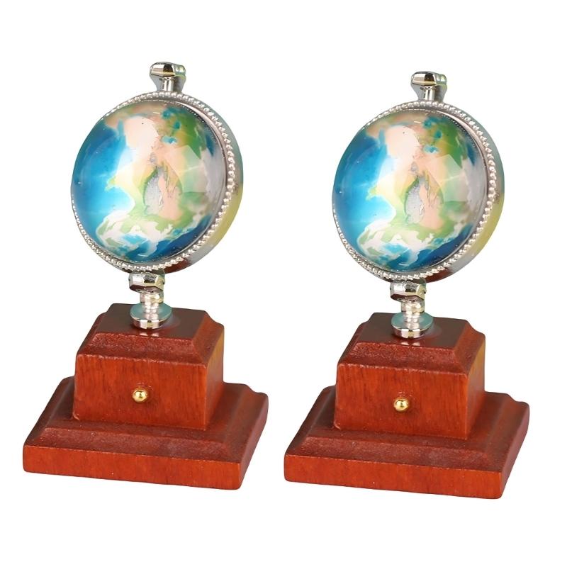 Wooden Tiny Earth Globe Small Wooden World Globe Educational Toy for Dollhouses Furniture and Kids Learning