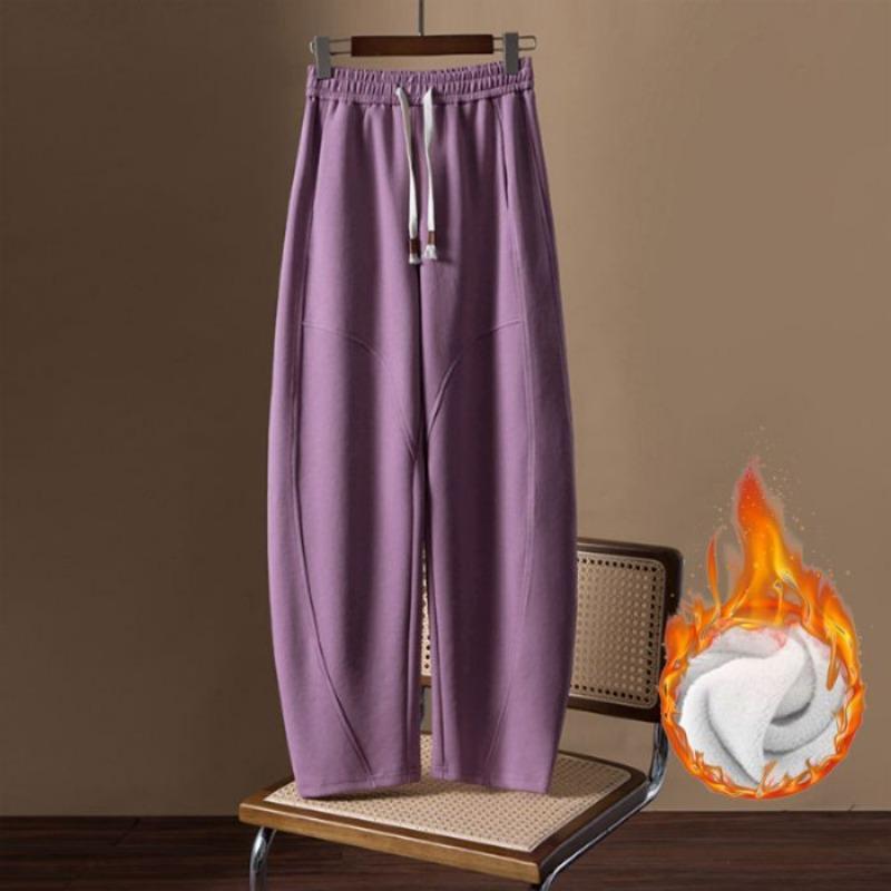 Pantalones Banana de Invierno Otoño para Mujer Nuevo Estilo Forrados de Felpa Sueltos Cintura Alta Moda Casual Cordón Cintura Elástica Pantalones Harem