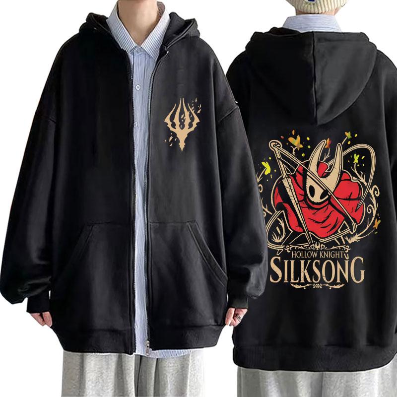 Game Hollow Knight Graphic Zipper Hoodie Men Women Unisex Vintage Casual Oversized Zip Up Sweatshirt Unsiex Fashion Fleece Jacket Coat