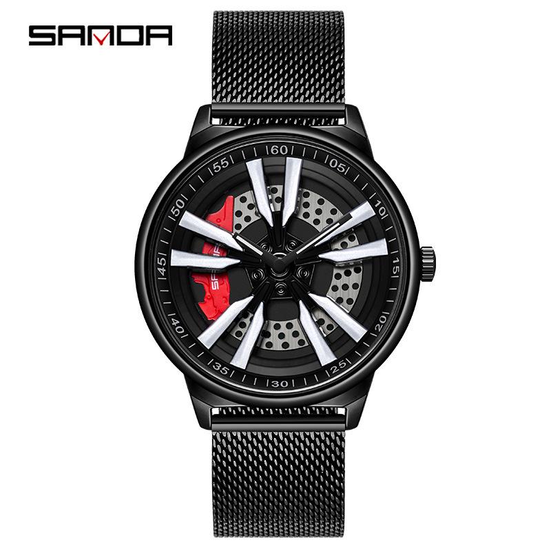 Sanda Men s Creative Rotating Quartz Wristwatch with Mesh Strap