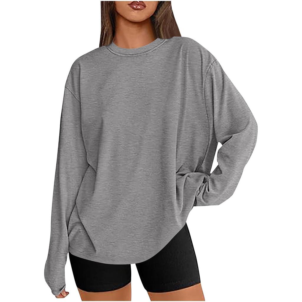 New Solid-color Long-sleeved Round-neck T-shirt A Loose and Casual Women's Top Is A Versatile Base Layer for Spring and Autumn