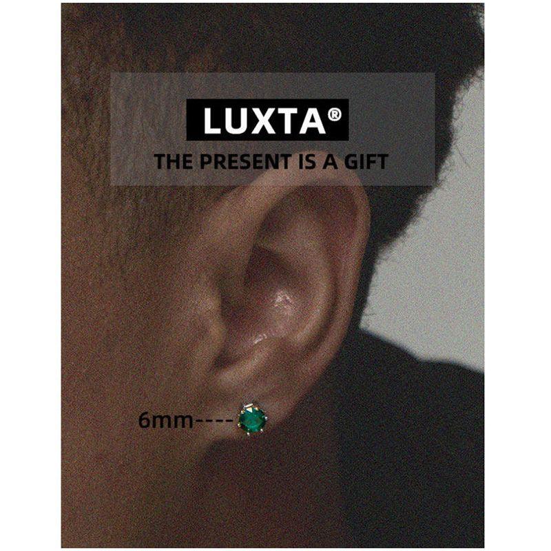 

Luxta 925 Silver Green Stone Earrings, Vintage Style Earrings for Men and Women, Hip-Hop Trendy, European and American High-End Simple Style 6mm Single
