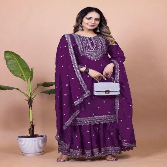 Dark Teal Embroidered Sharara Suit with Dupatta
