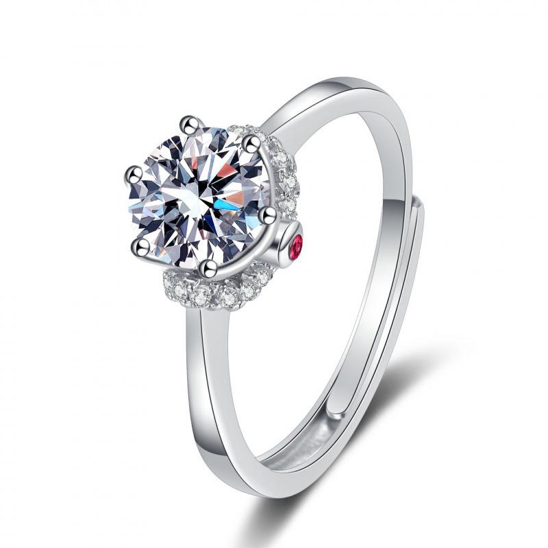 One Carat Six-Prong Moissanite Ring for Women - Internet Celebrity Style Live Broadcast Simulation